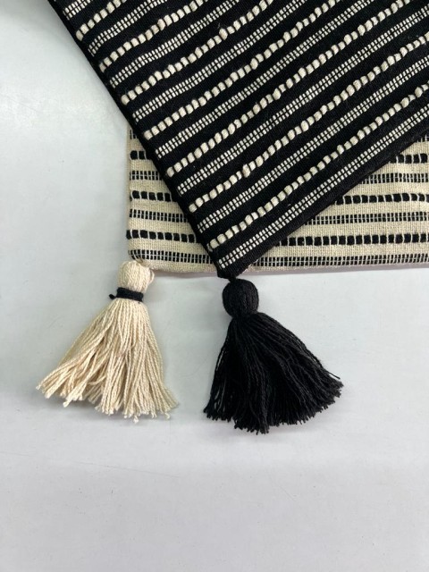22x22 Pillow Cover with Tassels in Natural & Black