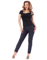 Sophia Top in Black - Classic Notch Neck Retro Style