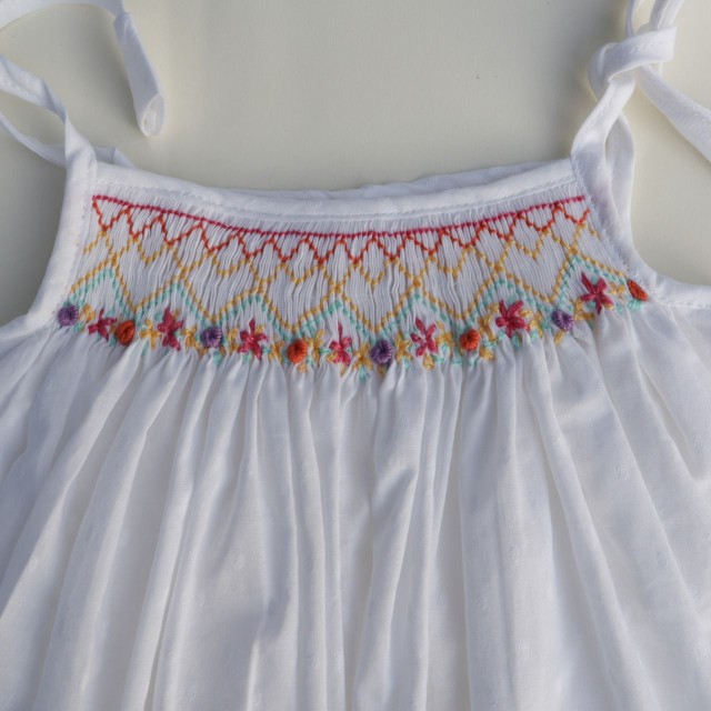 Charming Hand Embroidery Tie-Up Smocked Dress for Kids